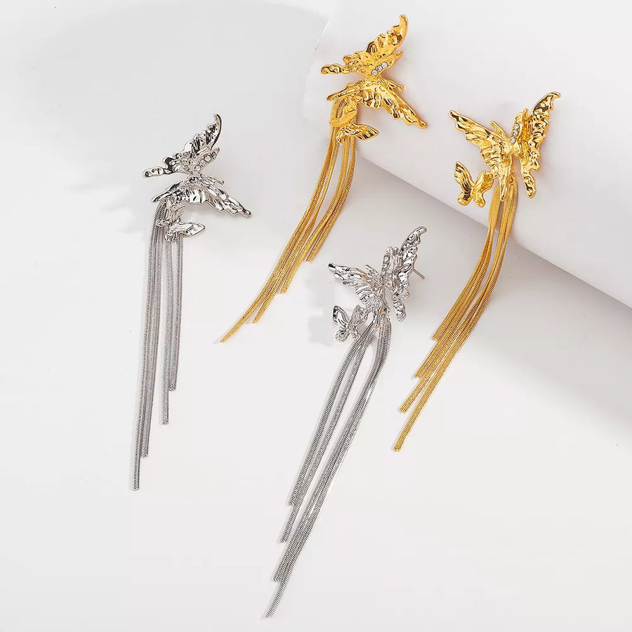 Gold earrings with long and post-back