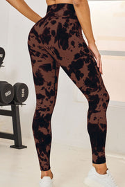 Brown ink blot high-waist leggings with a sculpted fit.
