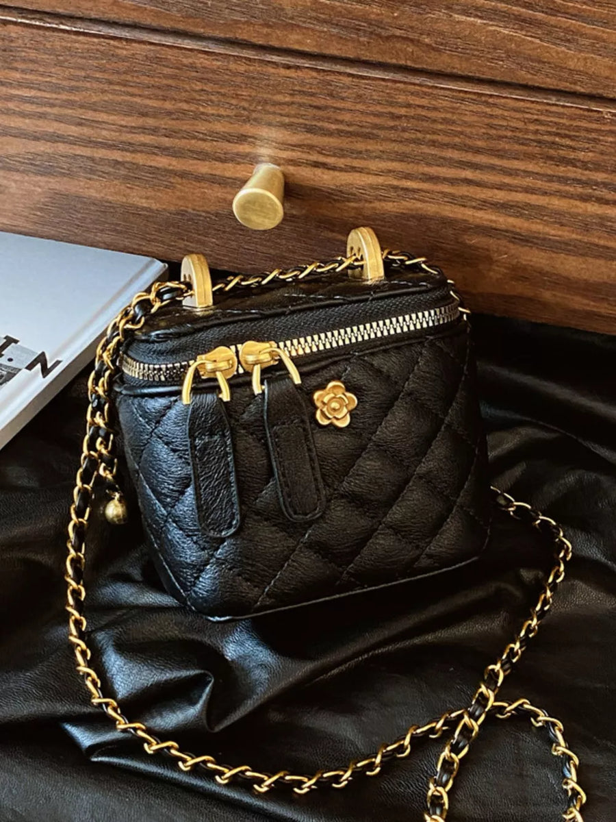 Quilted Chain Strap Crossbody Bag in Chocolate