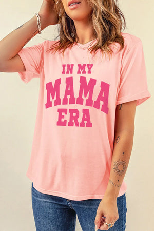 Mama Era graphic t-shirt in blush pink with short sleeves and a crew neck.