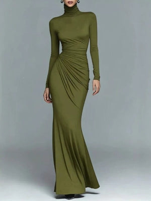 Dark Blue maxi dress with stretch and long sleeve