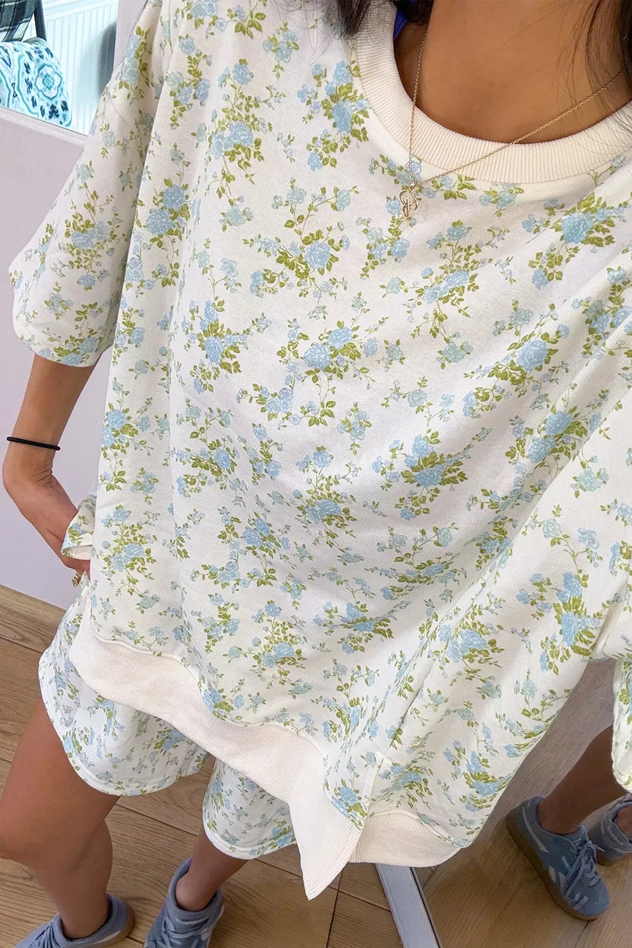 Floral Print Long Sleeve Shift Top & Shorts Set option 4