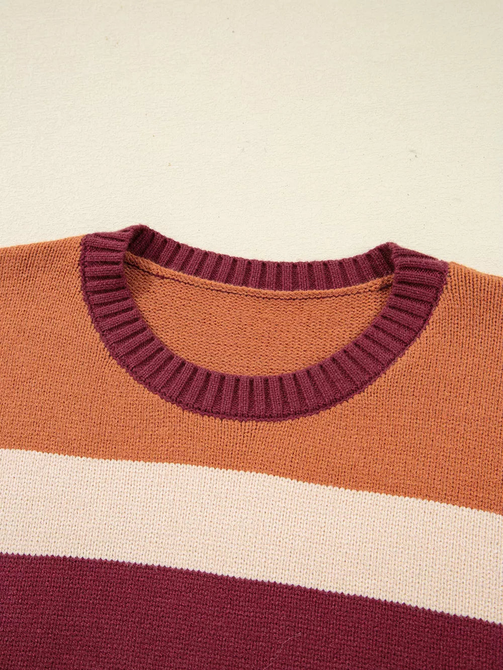 pullover sweater in cream with ribbed and hip-length