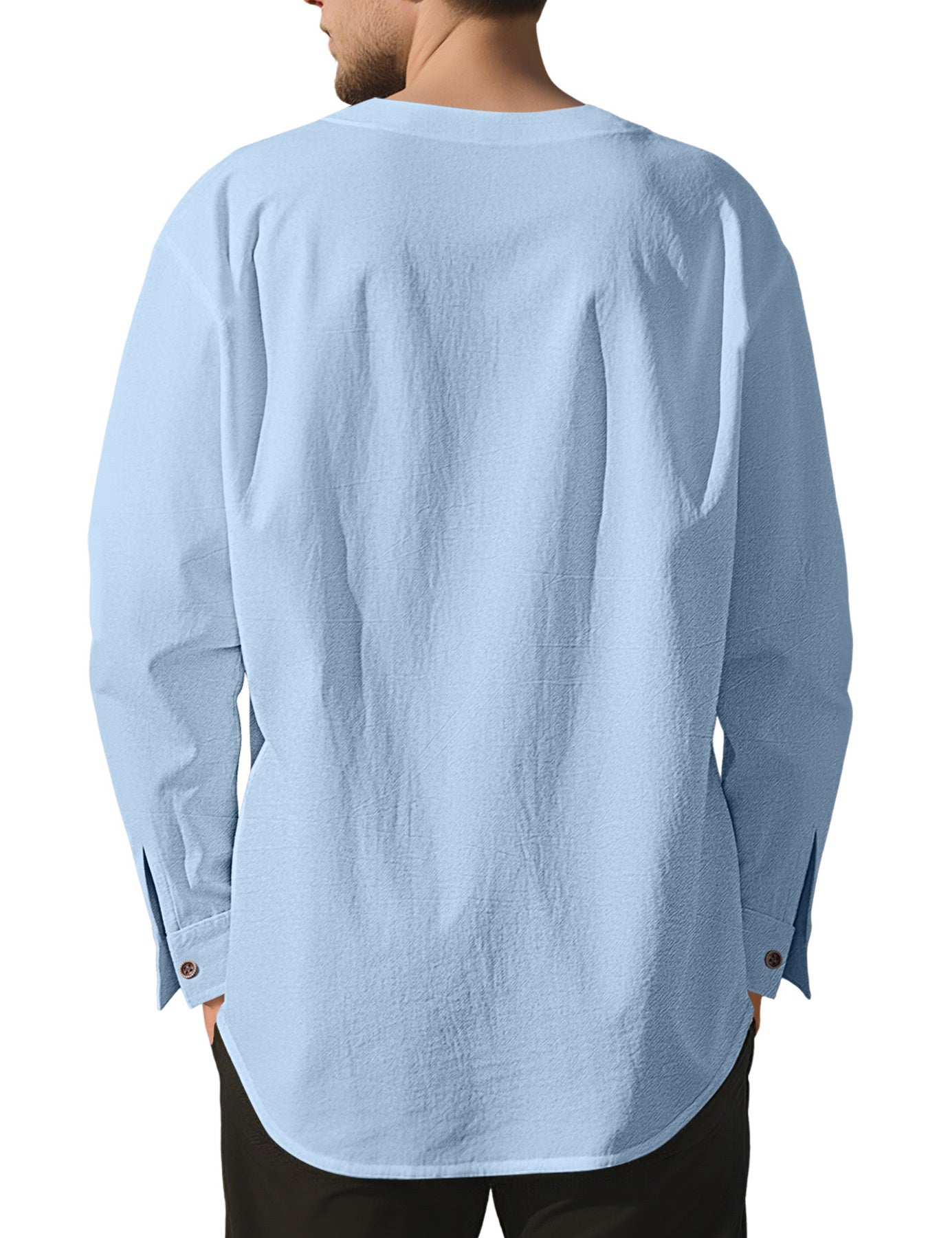White with Men's Casual Pleated Long Sleeve Shirt Plus Size