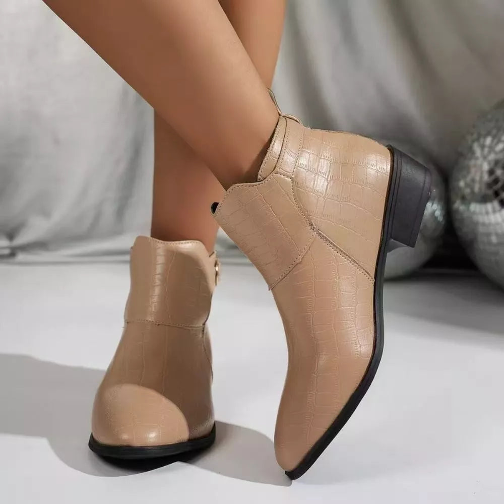 boots featuring crocodile-embossed in Khaki with PU Leather,Rubber Imported Size &amp texture