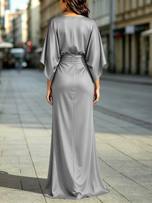 maxi dress in Black with boat neck and dolman sleeve