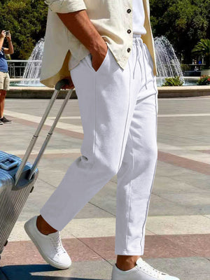 Men's Full Size Drawstring Straight Leg Pants in Navy Blue