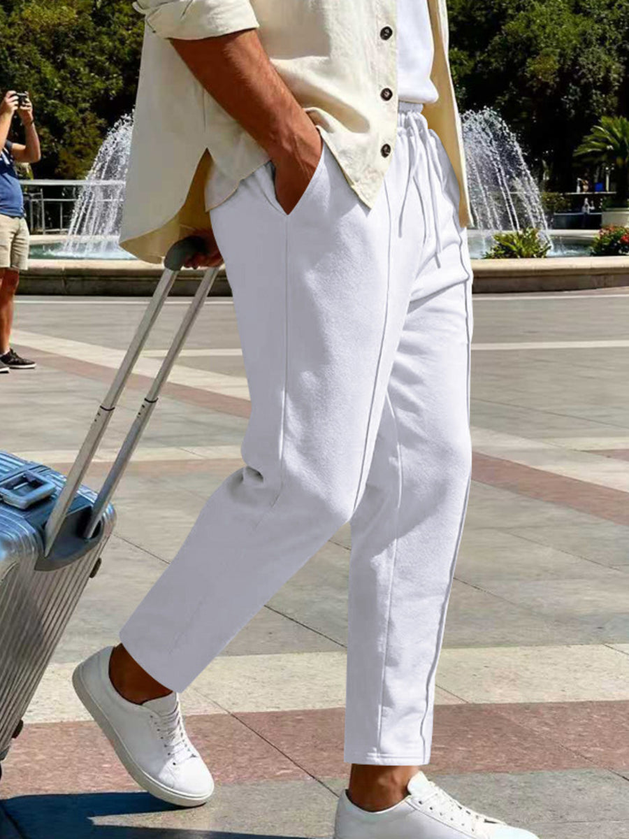 Men's Full Size Drawstring Straight Leg Pants in Navy Blue