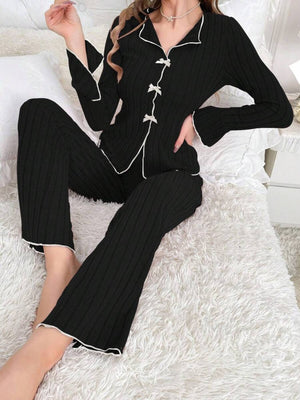 Lotus Root Powder pajama set with hip-length and tie