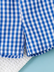 Blue and white gingham bow shorts with a casual cut.