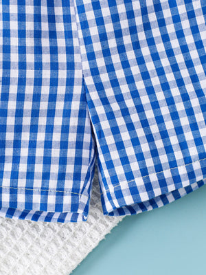 Blue and white gingham bow shorts with a casual cut.