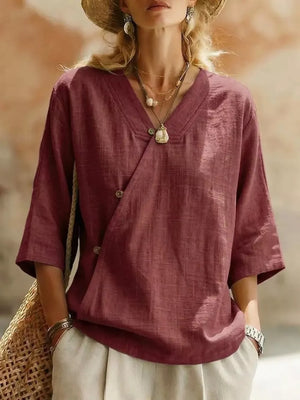 Surplice 3/4 Sleeve Blouse in Light Blue