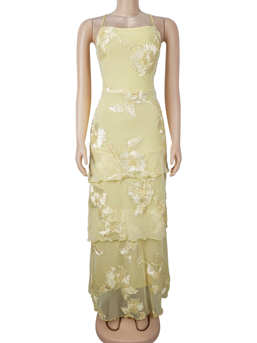 maxi dress in sky blue with tiered and maxi