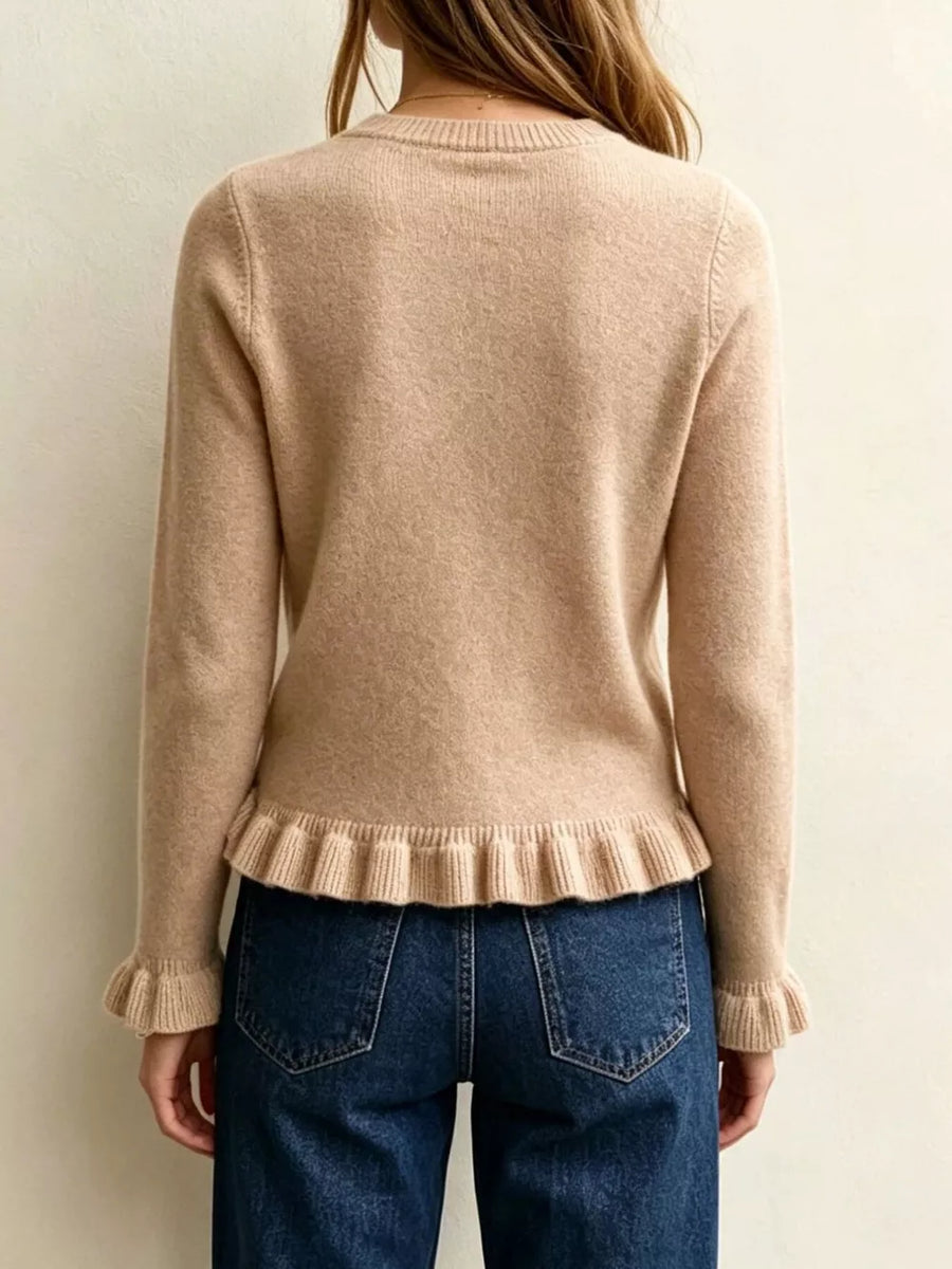 Blue pullover sweater with stretch and long sleeve