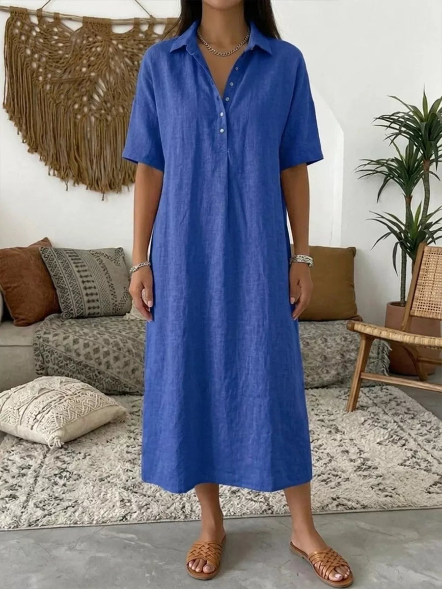 Light Blue Full Size Button Detail Half Sleeve Dress Plus Size