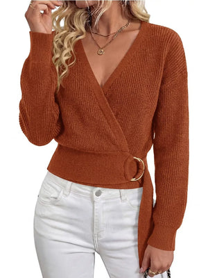 Black wrap sweater with waist-length and wrap