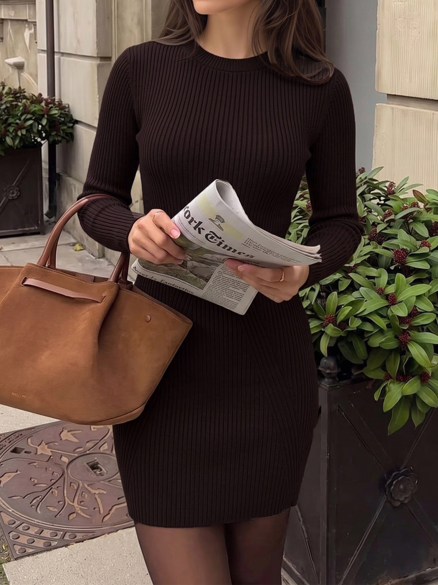 50% viscose, 28% polyester, 22% polyamide Care instructions: Machine wash cold sweater dress in Brown with fitted silhouette