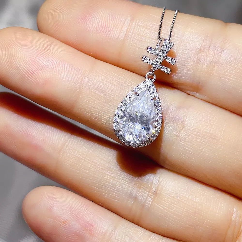 1 Carat Sterling Silver Teardrop Moissanite Necklace