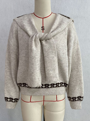 modern pullover sweater in Navy Blue with cowl neck