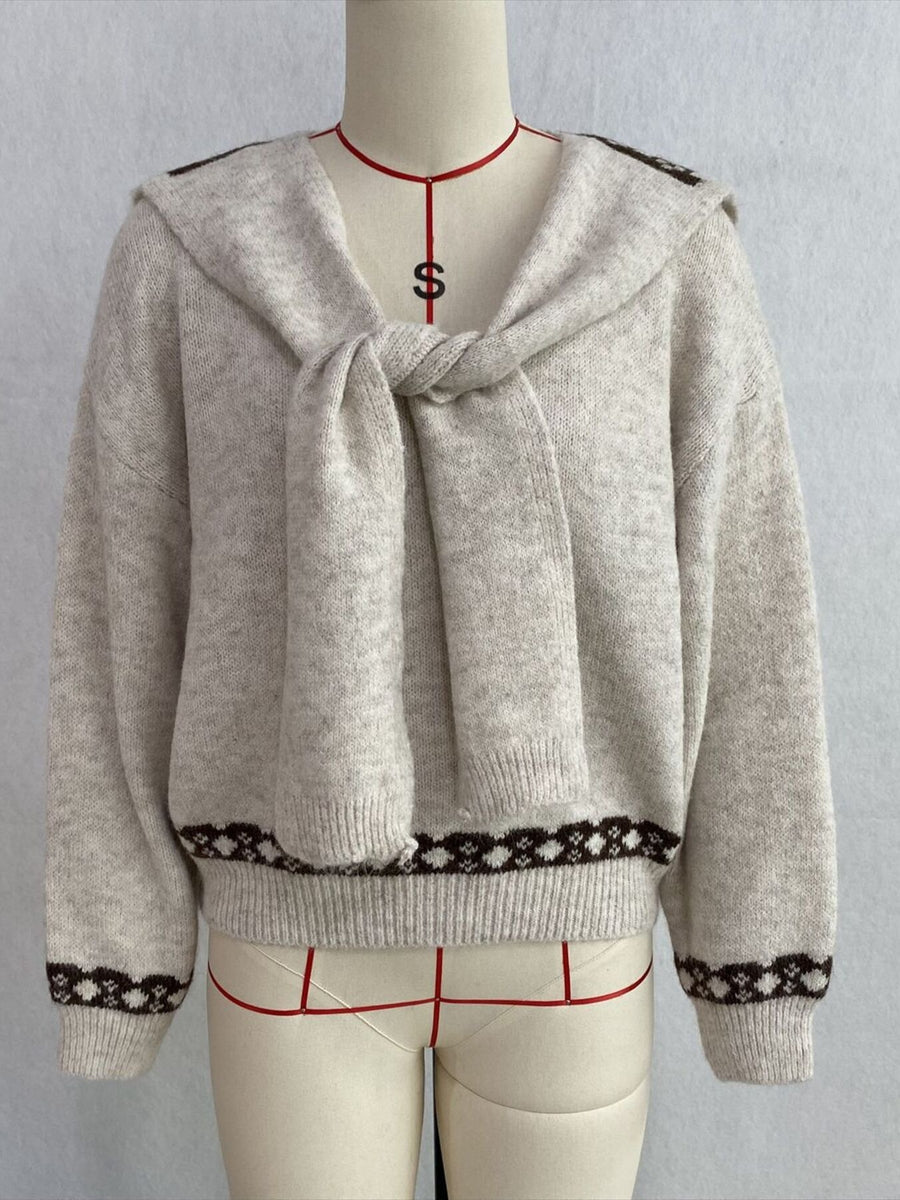 modern pullover sweater in Navy Blue with cowl neck
