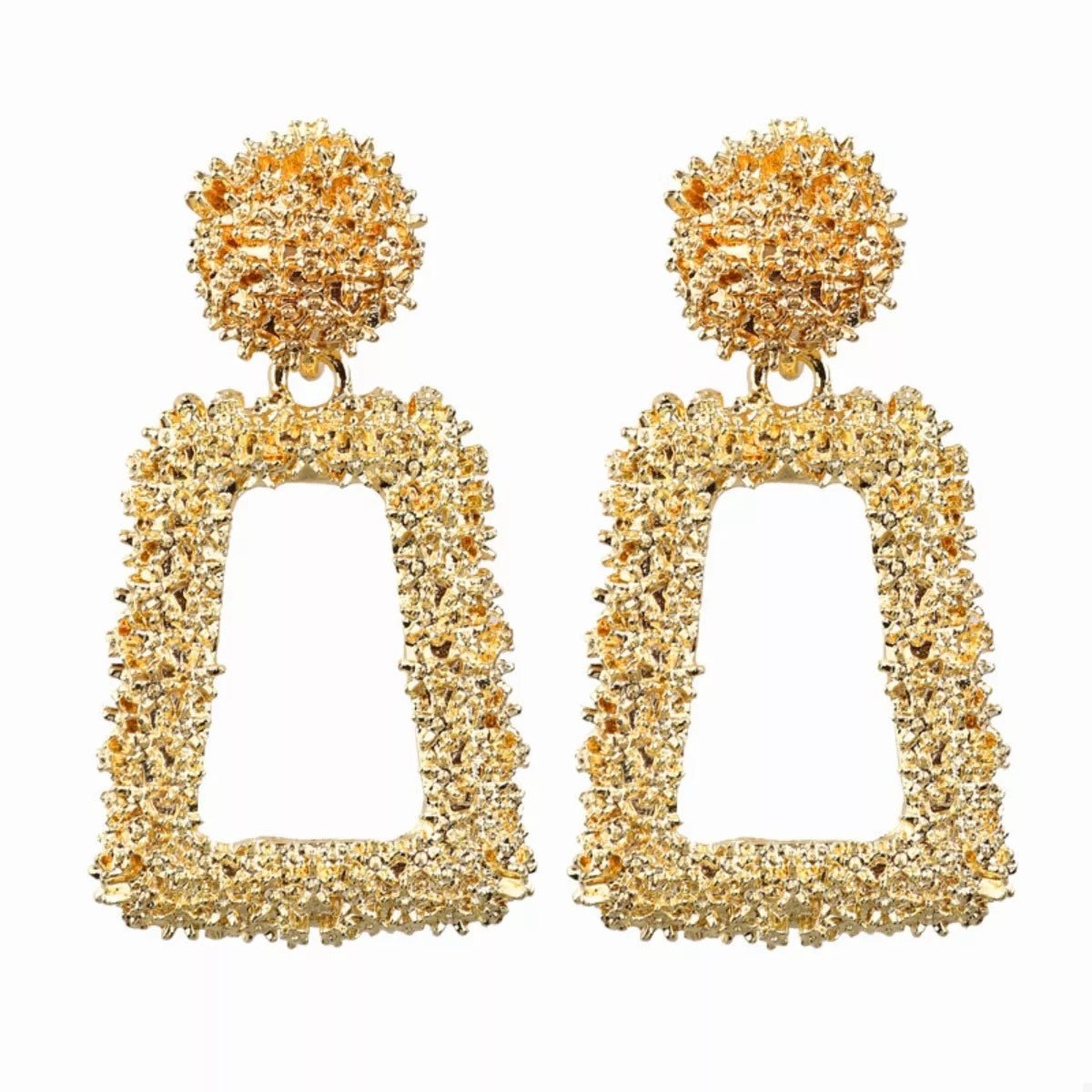 Gold geometric dangle earrings with textured finish