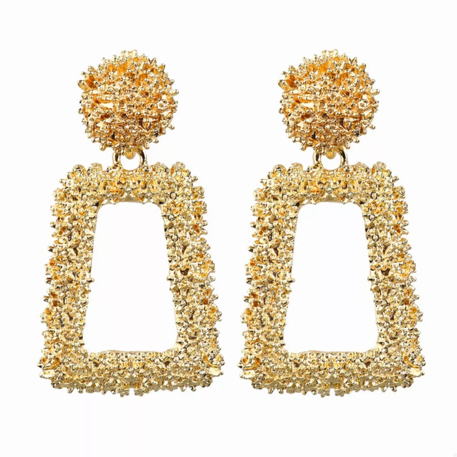 Gold geometric dangle earrings with textured finish