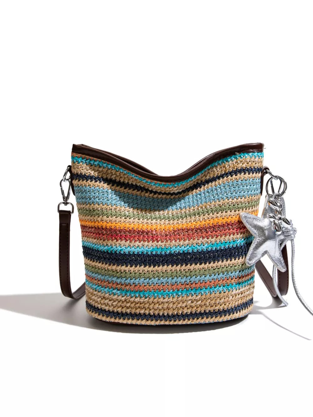 orange crossbody bag with zip and striped