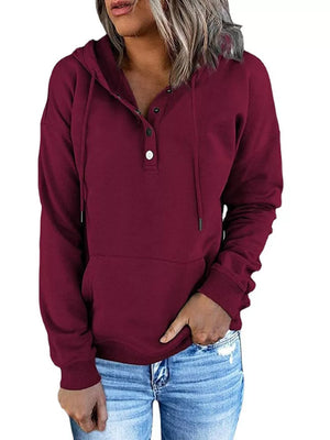 Gray Full Size Kangaroo Pocket Drawstring Hoodie