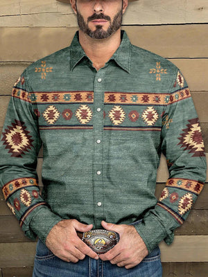 Deep Red Men's Full Size Geometric Print Long Sleeve Shirt