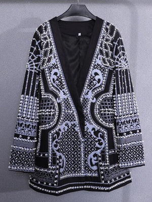 Gold blazer with pearls and long sleeve