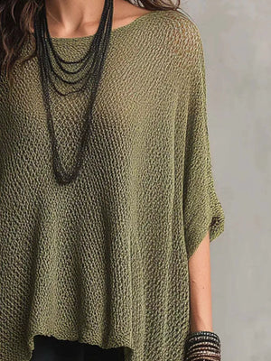 Loose Knit Round Neck Plus Size Top in Blue
