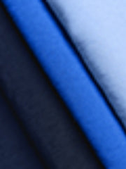 Three-tone blue wide strap dress with color block detail