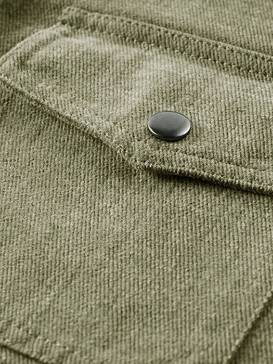 Men's Plus Size Dual Chest Pockets Shacket in Khaki