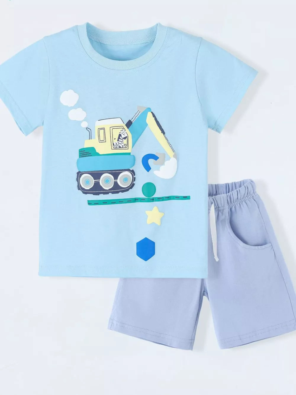 Children's Excavator Print T-shirt And Shorts Set in this colorway