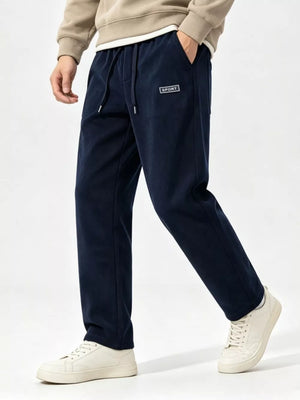 black wide-leg pants with full-length and drawstring