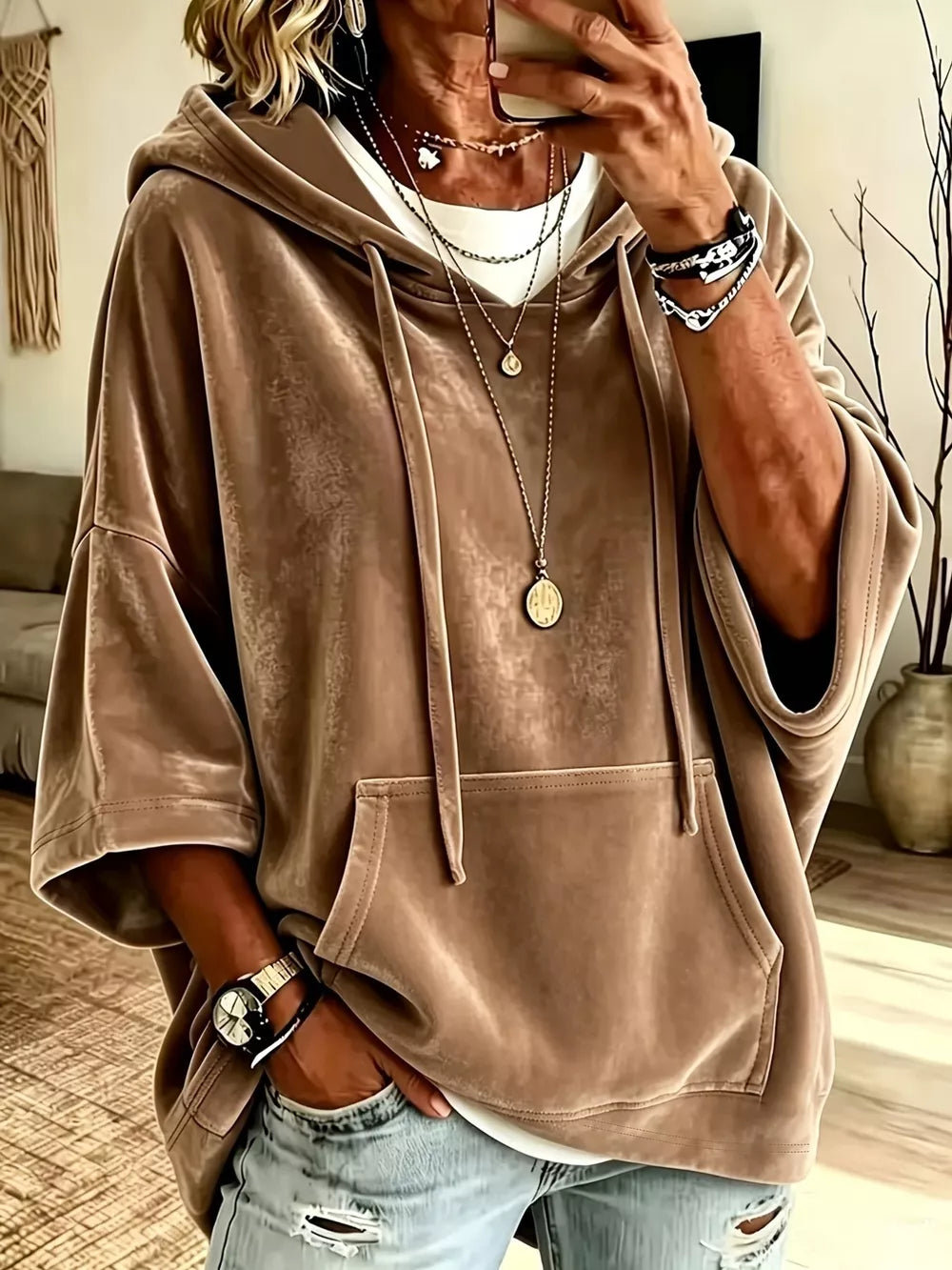 athleisure pullover hoodie in dusty pink with hooded