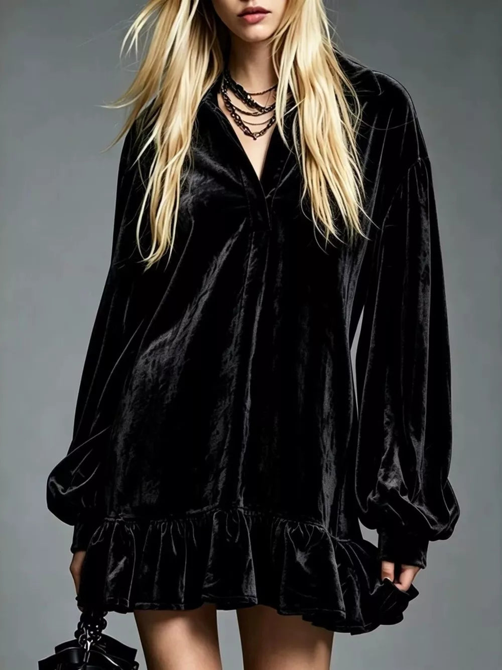 mini dress in Black with ruffled and mini