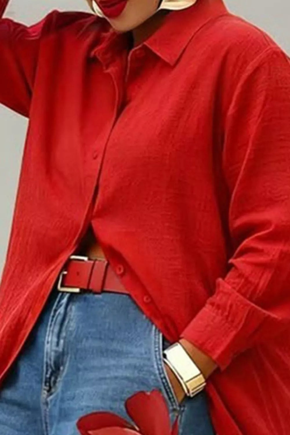 Gold Button Up Long Sleeve Longline Shirt