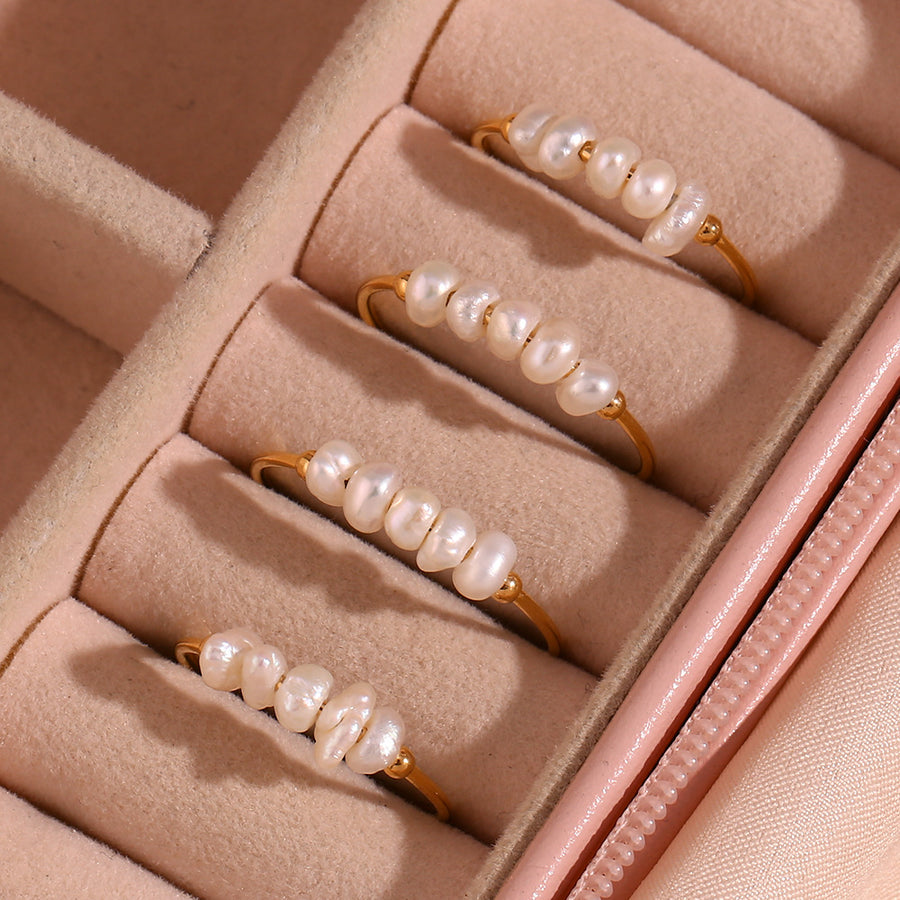 18K Gold-Plated Baroque Pearl Ring in ivory