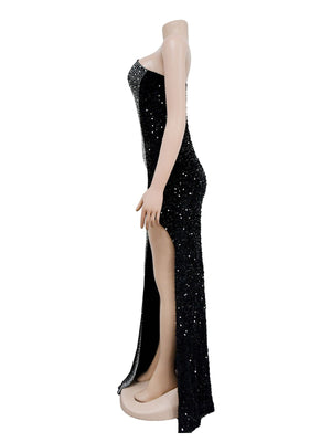 Black fitted formal gown with one-shoulder