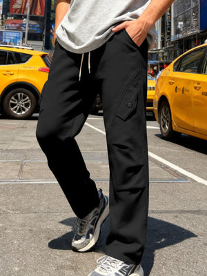 Light Gray Men's Casual Cargo Pants With Drawstring Waist