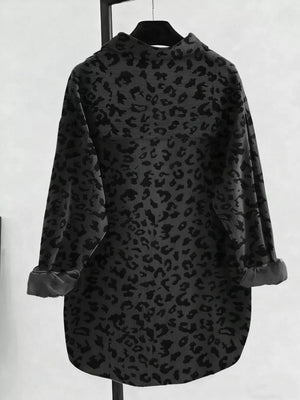 button-down shirt featuring leopard in Dark Gray with 100% polyester Care instructions: Machine wash cold texture