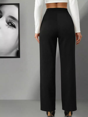 Black wide-leg maternity trousers with a high waist and a smooth finish.