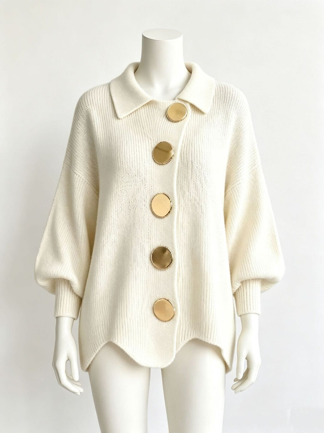 Camel cardigan with hip-length and button-front