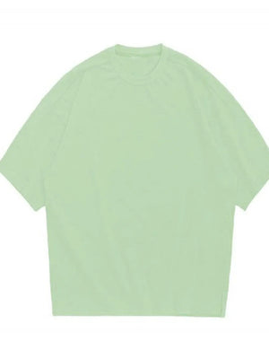 Oversized crew neck tee in Gum Leaf with textured fabric and short sleeves.