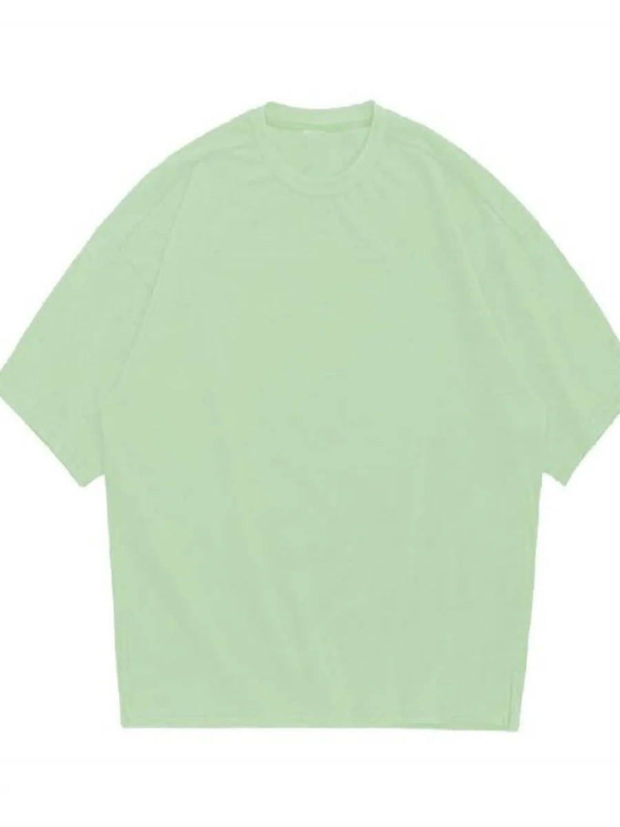 Oversized crew neck tee in Gum Leaf with textured fabric and short sleeves.