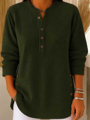Gray henley with tunic-length and half-button