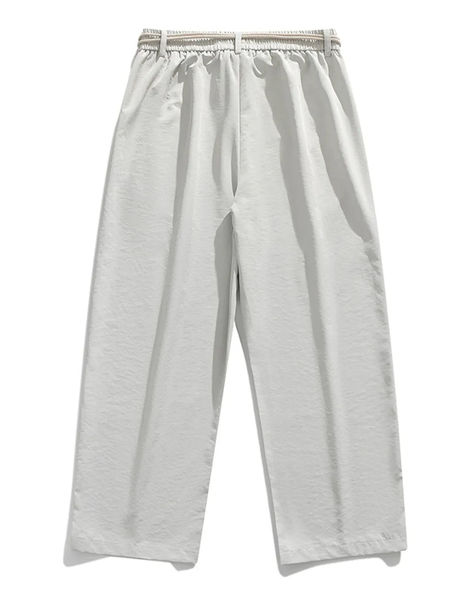 Belted relaxed fit light gray sweatpants with drawstring waist