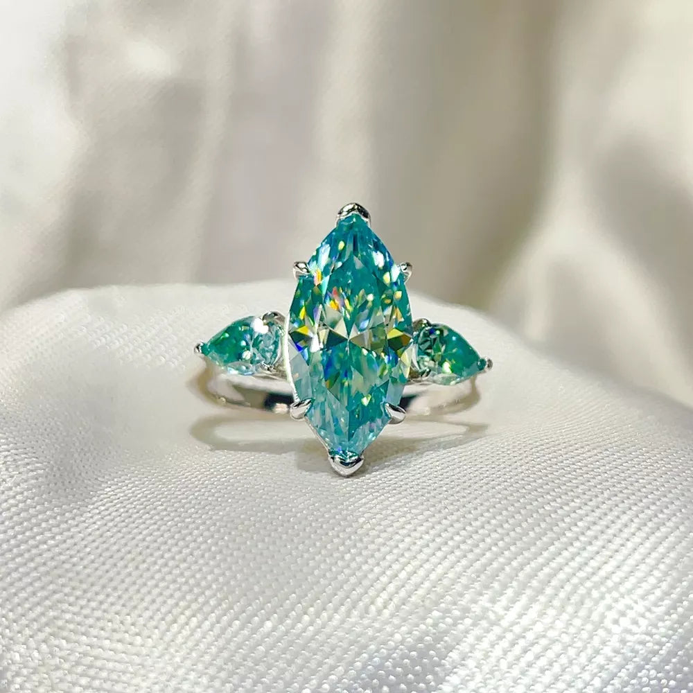 ring in aqua blue featuring marquise cut stone and regular fit