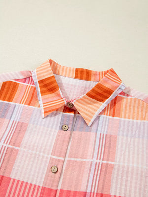 Sherbet with Oversized Check Tunic Shirt in Sherbet